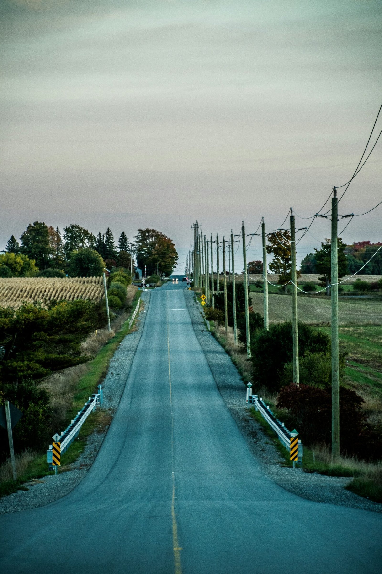a road with power lines on the side